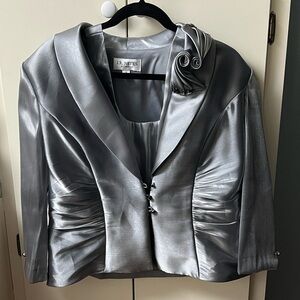 Elegant Silver Satin Jacket with Floral Detail